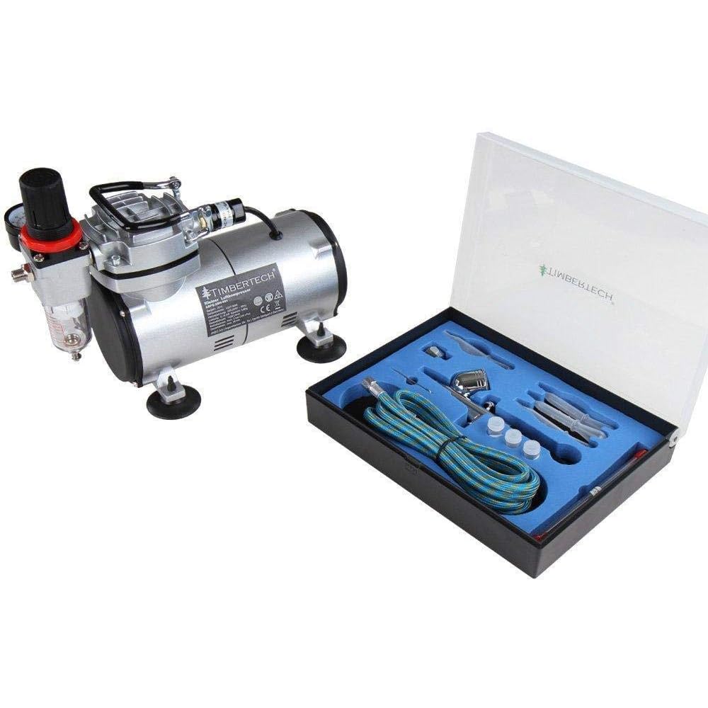 Timbertech Kit d'aérographe avec compresseur d'air ABPST05 avec un débit d'air puissant et une pression de travail élevée pour passe-temp, tatouage, graphique et toute autre application à l'aérographe : Cuisine et Maison