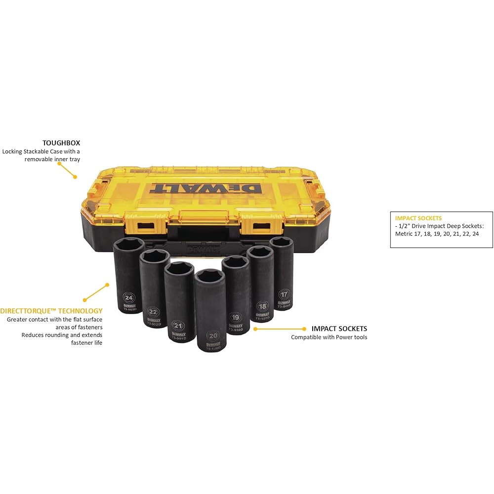 DEWALT DWMT74737-0 Jeu de 7 douilles métriques à impact profond 1/2" : Bricolage