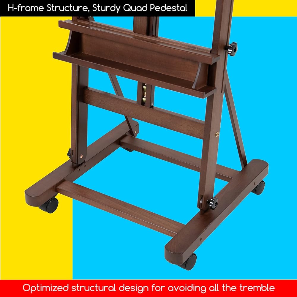 MEEDEN Grand Chevalet de Peinture en Bois: H Réglable de 190cm à 370cm avec 4 Roues, Tient la Toile jusqu'à 236cm - Pliable avec Rangement : Cuisine et Maison