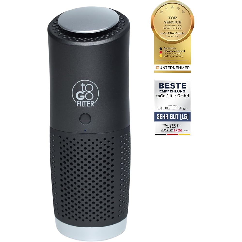 ToGo Filter Purificateur d'air avec batterie, mini purificateur portable pour table, voiture, avion, système de filtre à 3 couches avec HEPA 13, élimine 99,9% des allergies odeurs pollen fumeurs : Cuisine et Maison