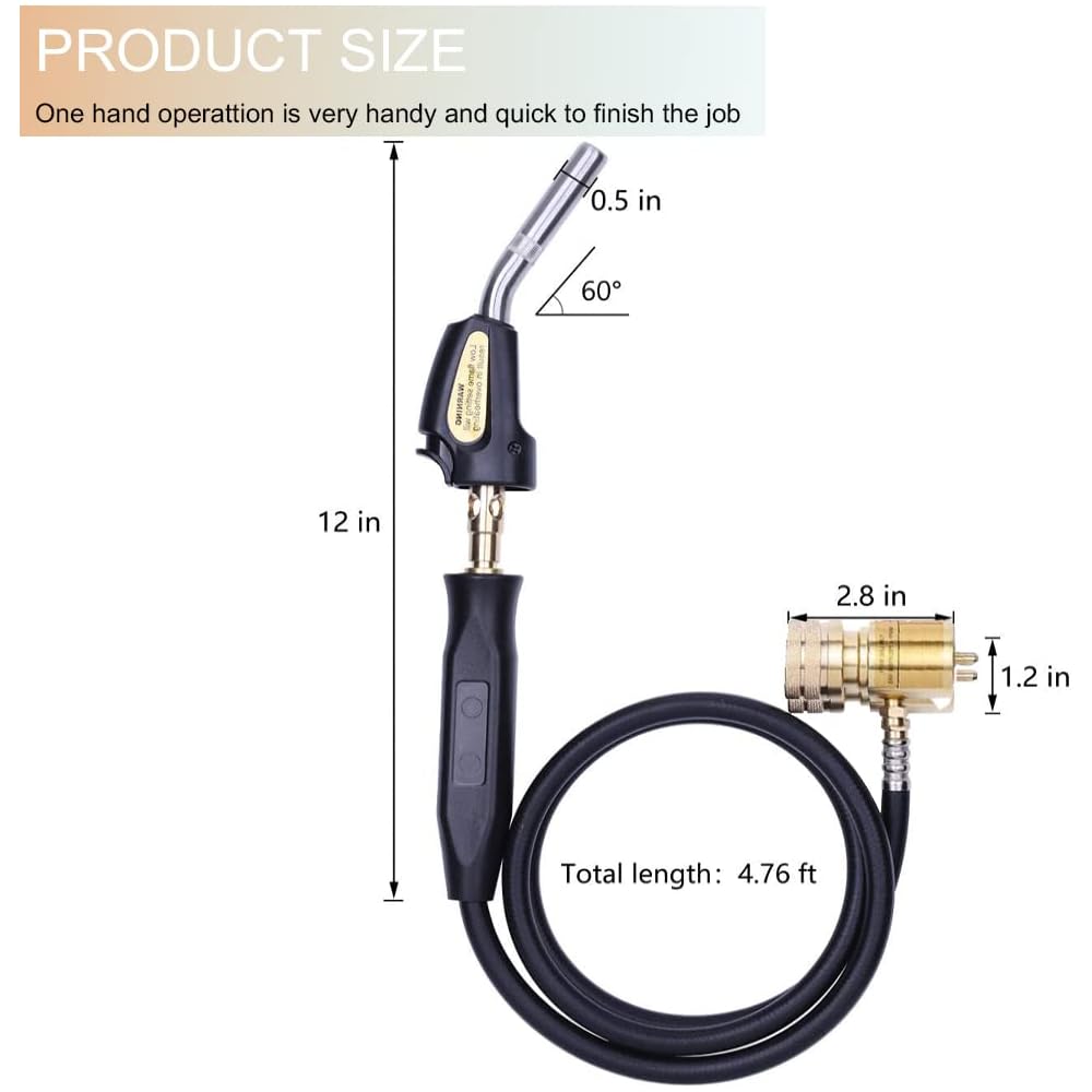 Torche au propane, torche Wale&Morn au propane, torche à gaz Mapp, longueur du tuyau 1,5 m, température de fonctionnement maximale 1900 ℃ pour soudure, CVC, brasage, barbecue ou plomberie : Bricolage