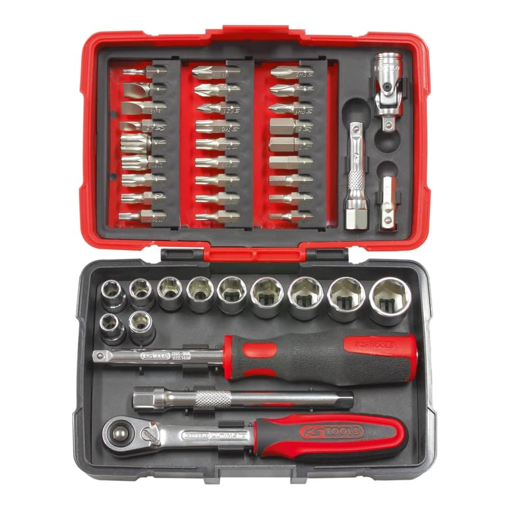 KS Tools - 922.0644 - Coffret de douilles et accessoires - Caisse a outil 1/4" - malette outils 44 pièces : Bricolage