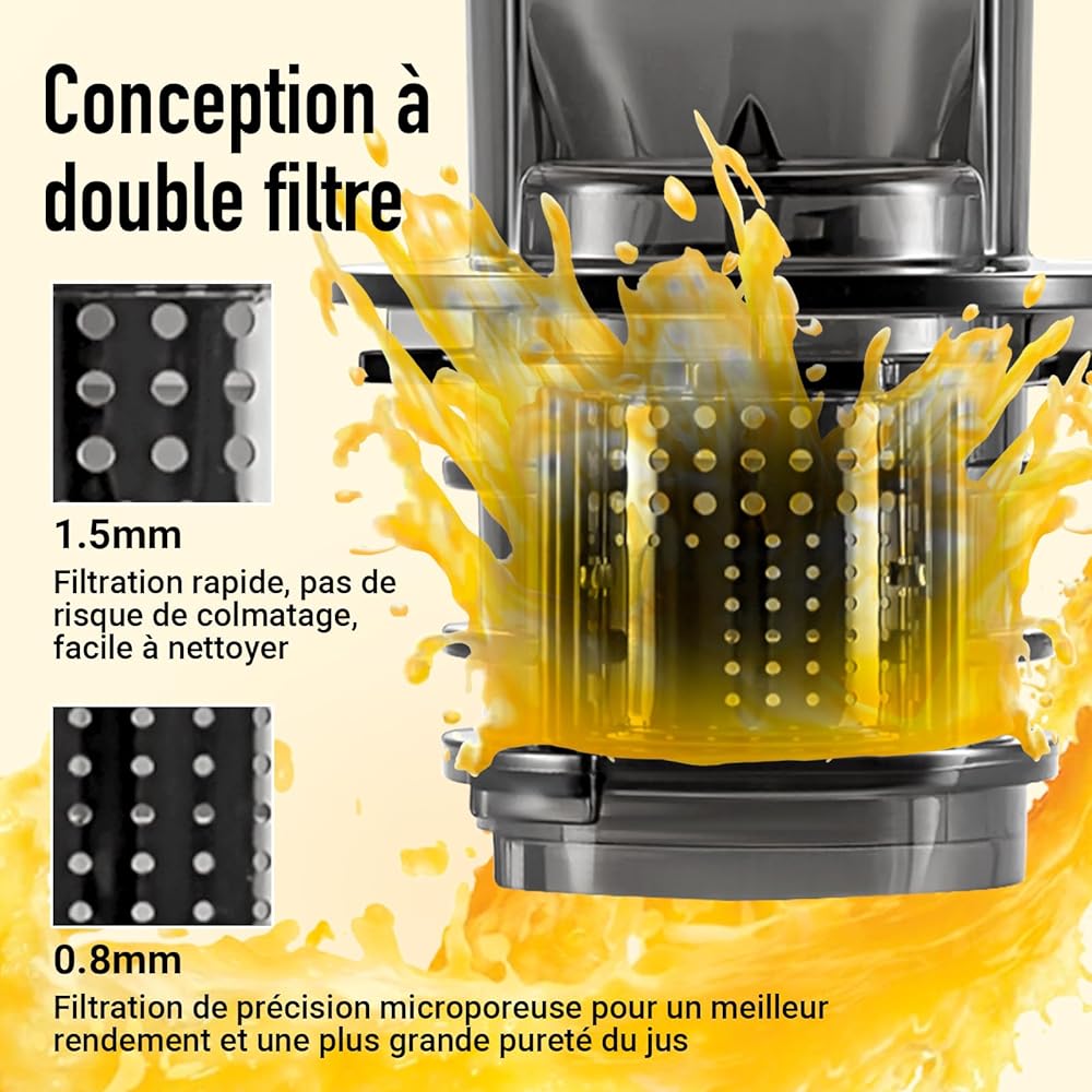 Ventray Ginnie Extracteur de Jus - Slow Juicer Pression Douce 60 Tours, Presse à froid, Fonction de Mastication Inversée, Extracteur de Jus de Fruits et Légumes Sans BPA, Facile à nettoyer, Blanc : Cuisine et Maison
