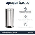 Amazon Basics Poubelle à fermeture amortie, Ronde, 30 l (7.9 Gallons), Argent : Cuisine et Maison