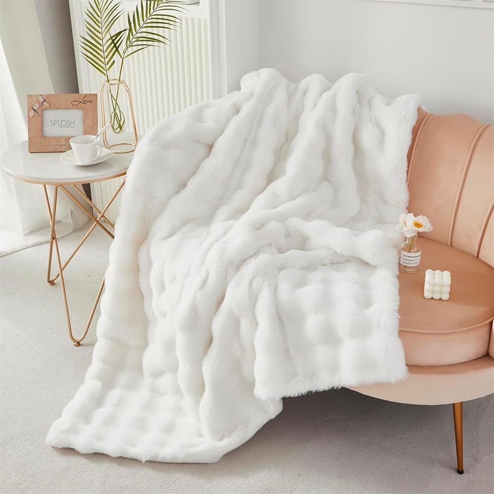 LINGKY Couverture 160x200 cm, Couverture Polaire Flanelle Super Douce, Epaisse Plaid Fausse Fourrure Haute Qualité, Chaude Et Confortable, Couvre-Lit Et Housse De Canapé, Blanc : Cuisine et Maison