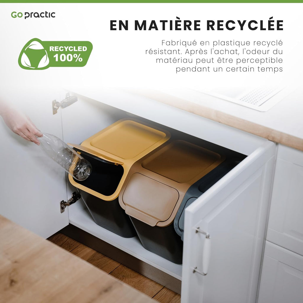 Go Practic Set de Poubelles de Cuisine Avec Couvercle, 2 Pièces 25L Noir et Jaune de Recyclage, Conteneur à Déchets, de Tri Des Déchets en Plastique Durable et Spacieuse : Cuisine et Maison