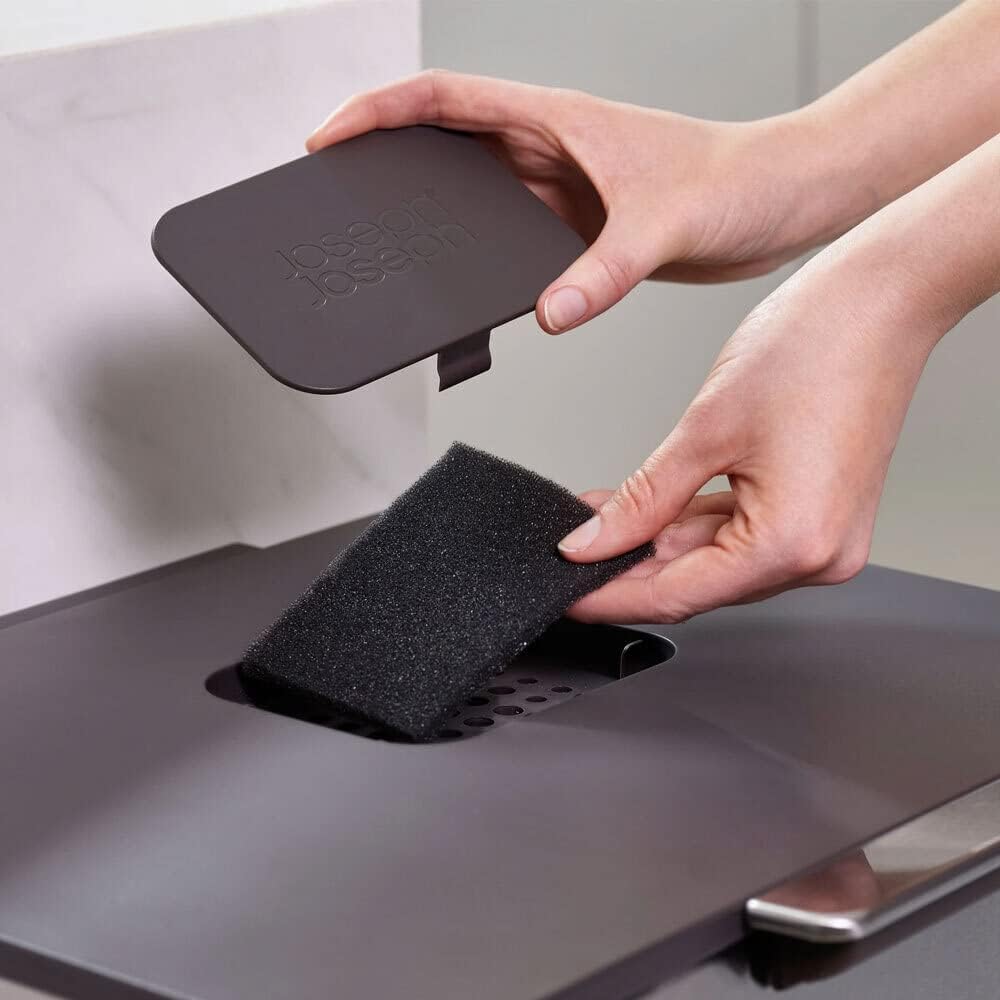 Joseph Joseph Totem - Poubelle de cuisine pour le tri et le recyclage des déchets, avec bac à compost intégré et filtre à charbon actif remplaçable, capacité de 40 litres, pierre : Cuisine et Maison