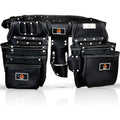 ABRIX PRO-280 Ceinture à outils en cuir tanné à l'huile de qualité supérieure, ceinture à outils en cuir robuste, 28 poches, ceinture à outils pour encadreur (cuir noir) : Bricolage