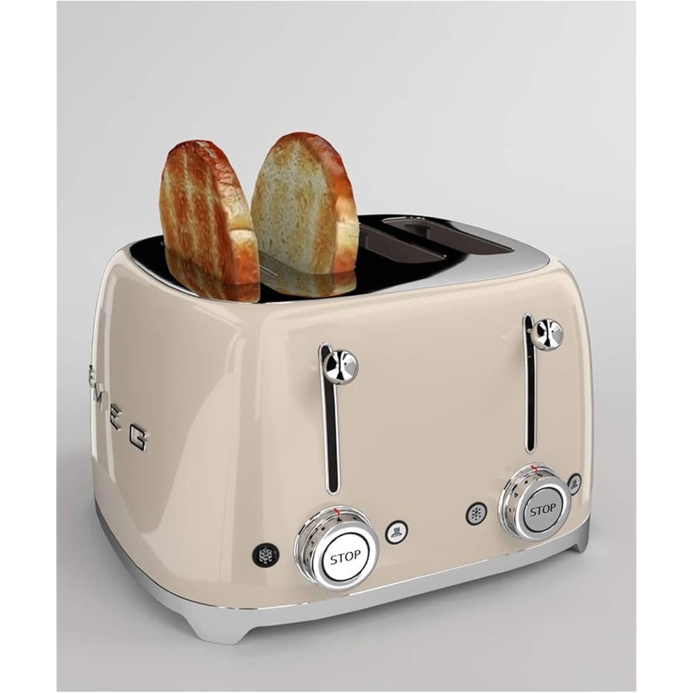 Smeg Grille-pain 4 Tranches TSF03CREU 2000W Crème