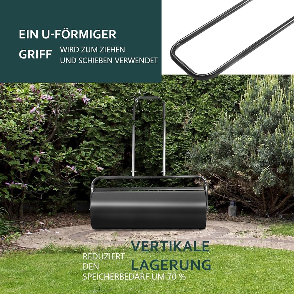 FANTASK Rouleau à Gazon, 63 l, avec poignée, diamètre : 30 cm, remplissable avec Eau/Sable, Noir : Jardin