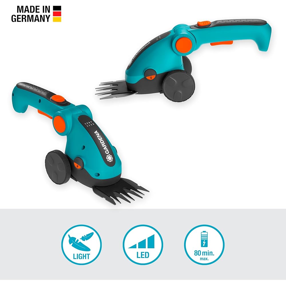 Gardena Set de cisailles à Gazon sans Fil ComfortCut Li :cisaille à Gazon et Manche télescopique avec roulettes, poignée Confort réglable avec Affichage LED, Changement de Lame sans Outils (9889-20) : Jardin