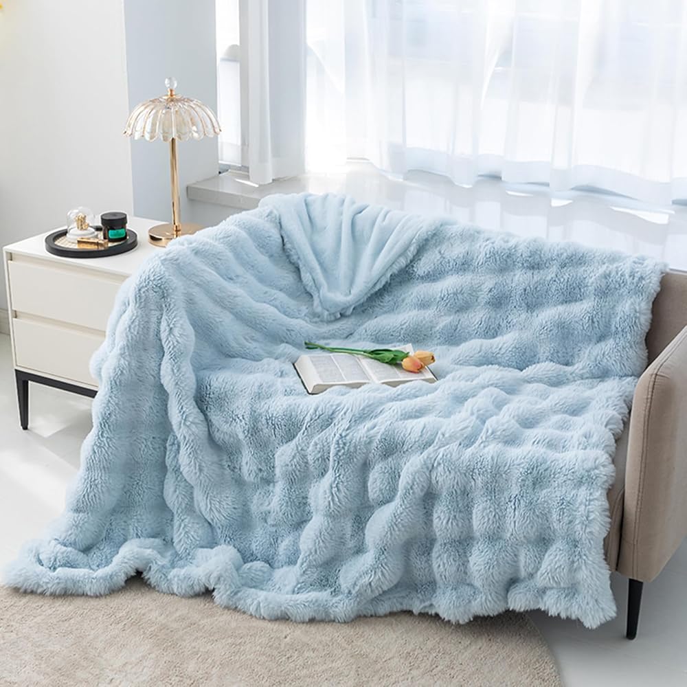 Ergocar Couverture, Plaid Fausse Fourrure de Lapin, Couverture de Décoration Intérieure, Chaude Plaid Double Face Doux pour Domicile, Les Voyages et Le Camping en Plein Air : Cuisine et Maison