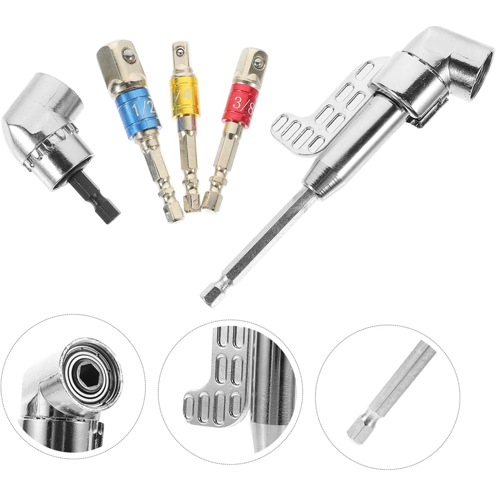 Angoily 4 Ensembles tournevis d'angle anti rouille Adaptateur de douille d'angle Embout de perceuse à angle droit adaptateur pour clé à chocs assortiment de forets acier : Bricolage
