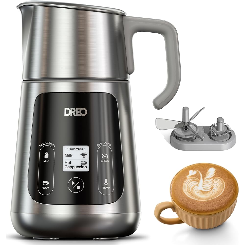 Dreo Mousseur à Lait Tout-en-un, Créateur de Mousse Automatique pour Micro-mousse de Niveau Latte Art et Café Chaud/Froid, Chauffe-lait Électrique de 27oz/800ml avec plus de 30 Boissons : Cuisine et Maison