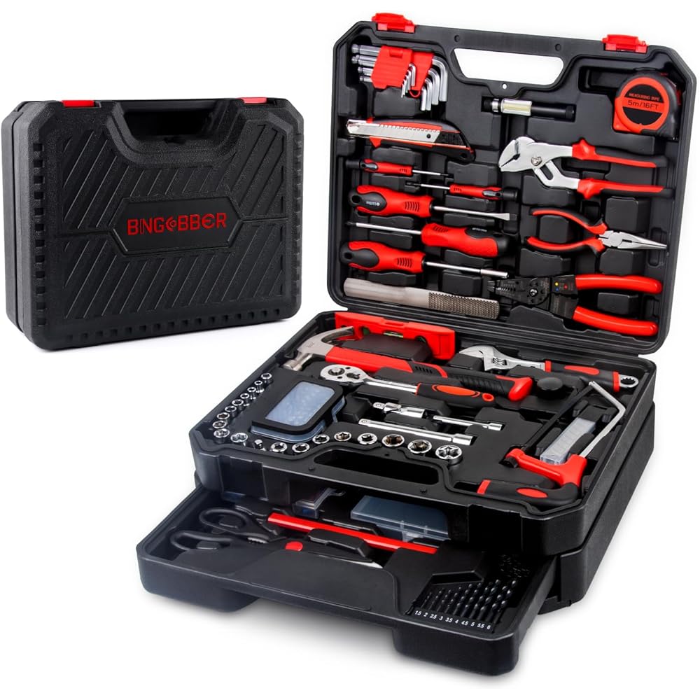 BINGCOBBER 427PCS Kit d'outils de réparation généraux de maison, Ensemble d'outils de réparation la maison/automobile, Boite a Outils Professionnel,Malette outils avec jeu de Tournevis, Marteau, Pince : Bricolage