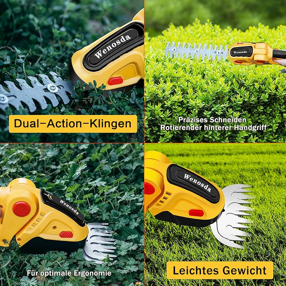 Cisaille à gazon sans fil 2 en 1 et taille-haie sans fil 2 en 1 - 2 lames - Batterie Li-ion rechargeable 24 V 2000 mAh - 2 lames - Pour jardin et pelouse : Jardin