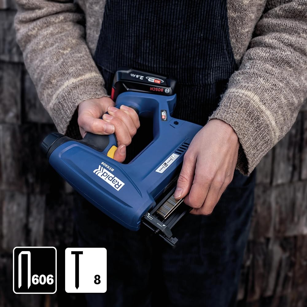 Rapid BTX606 - Agrafeuse Murale P4A 18V, Agrafeuse-Cloueuse Électrique Sans Fil à Batterie, pour Agrafes à Couronne Étroite & Pointes, Bois Dur & Tendre - Batterie Non Incluse (5001505) : Bricolage