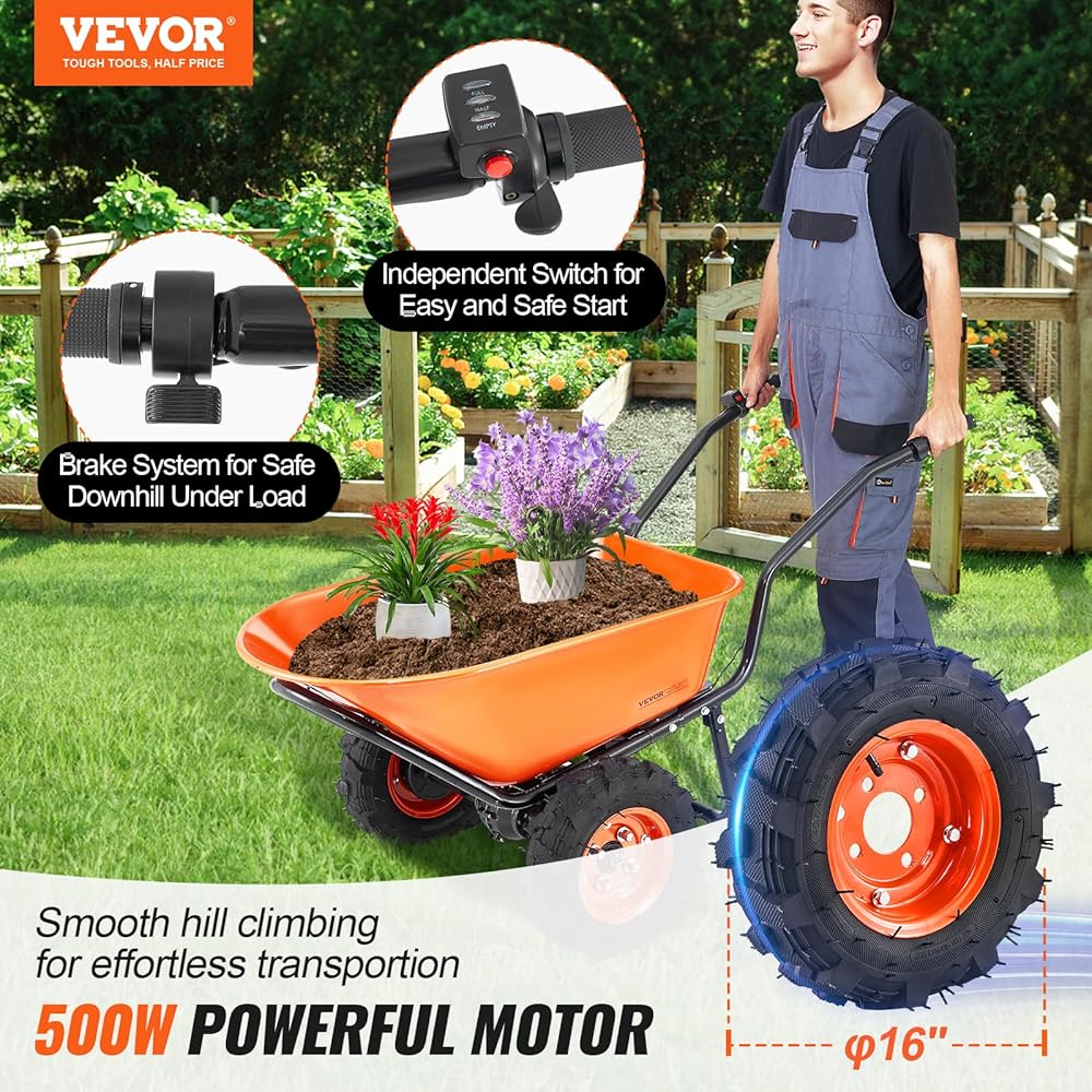VEVOR Brouette électrique motorisée 500W 2 roues