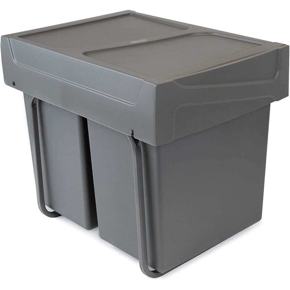 Emuca - Poubelles avec Fixation inférieure pour la Cuisine, 2 poubelles de Recyclage Amovibles de 20 L, capacité Totale 40 L (2 x 20 L), Acier et Plastique, Gris Anthracite. : Cuisine et Maison