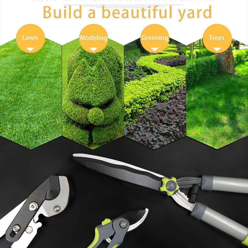 Hortem Lot de 3 outils de jardin - Sécateur de 72 cm, Cisaille à haies de 58 cm et Élagueur de 20 cm : Jardin
