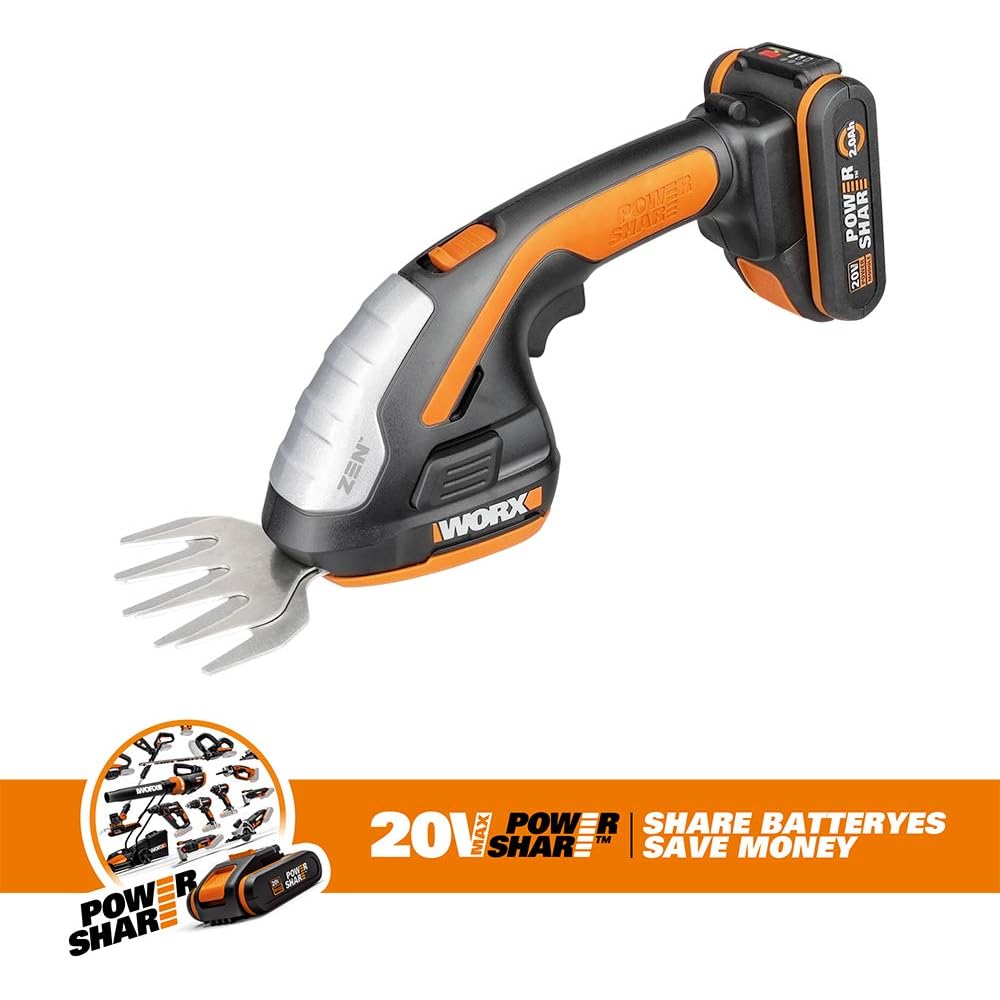 WORX 2 en 1 Set Cisaille à Gazon et Taille-buisson sans Fil WG801E.3,18V (20V Max) 2,0Ah PowerShare, 2 Lames, 1 Manche télescopique, Changement Rapide de Lame, 1 Batterie 2Ah : Jardin