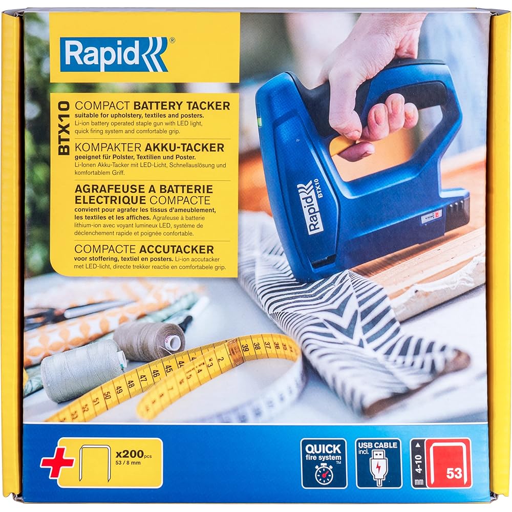 Rapid BTX10 - Agrafeuse Électrique Sans Fil pour Agrafes N°53 (4-10 mm), Batterie Longue Durée 900 Agrafages (5001497) : Fournitures de bureau
