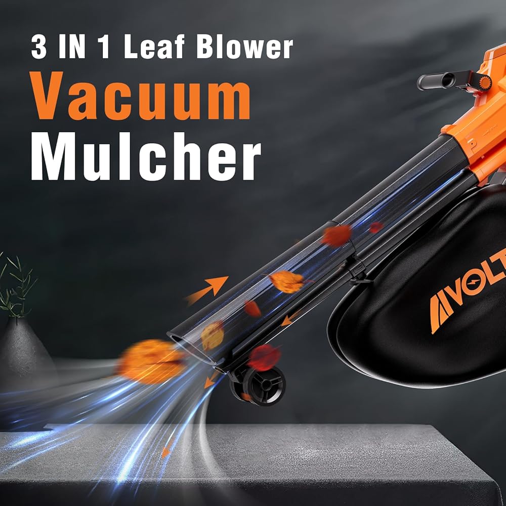 AIVOLT Souffleur de Feuilles sans Fil 3 en 1 Aspirateur Broyeur de Feuilles Mortes avec 2 x 20V 4.0Ah Batterie, Bandoulière, Sac de 40L et 2 Chargeurs pour Jardin Extérieur : Jardin