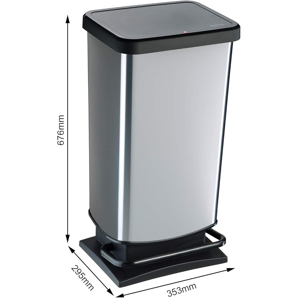 Rotho Poubelle avec pédale et couvercle, Carbone, 40 l (35,3 x 29,5 x 67,6 cm) :