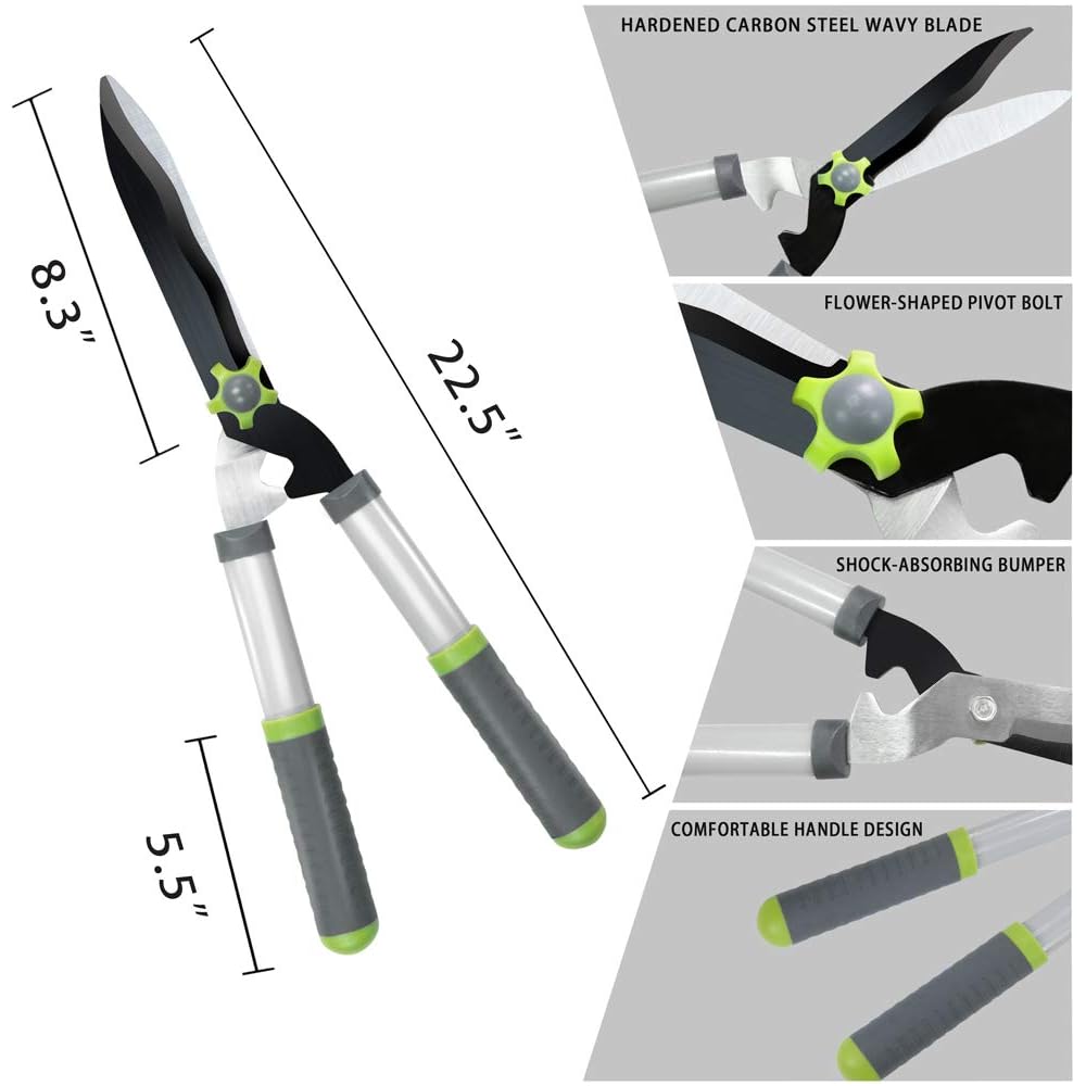 Hortem Lot de 3 outils de jardin - Sécateur de 72 cm, Cisaille à haies de 58 cm et Élagueur de 20 cm : Jardin