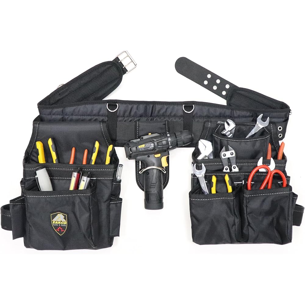 ZAKCO Ceinture à outils professionnelle en polyester 1680D avec bretelles, ceinture à outils robuste pour charpentiers, encadreurs, électriciens, plombiers, Hanyman et bricolage (noir, taille : Bricolage