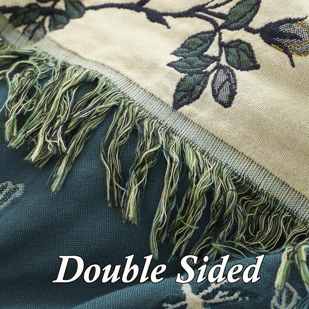 Snylcce Large Double-Sided Bohemian Throw - 100% Coton Biologique tissé à la Main pour lit et canapé, Accent Boho Confortable pour canapés 2-3 Places et fauteuils - 200x230cm,Deep Blue : Cuisine et Maison