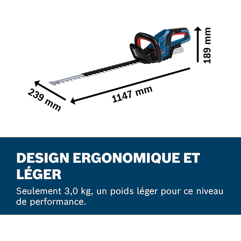 Bosch Professional 18V System taille-haies sans-fil GHE 18V-60 (moteur sans charbon, capacité de coupe de 20 mm) Alimenté par pile : Jardin
