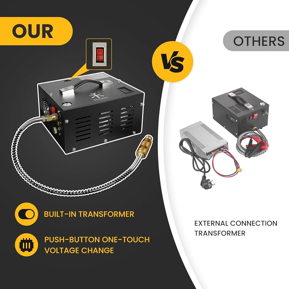 TUXING Compresseur d'air PCP 4500 PSI 30 MPa alimentation 12 V DC et 220 V AC avec adaptateur