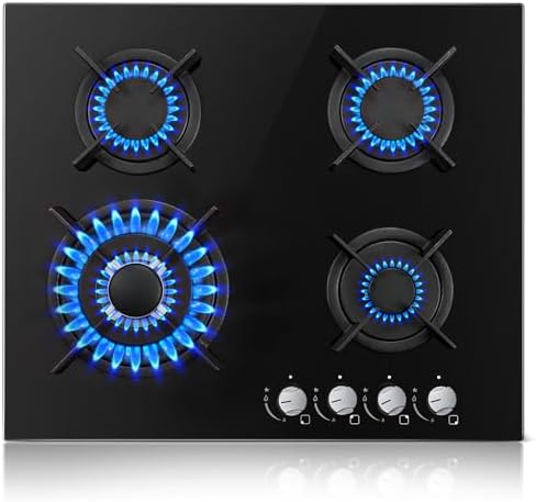 TopStrong Plaque de cuisson gaz 4 feux verre noir