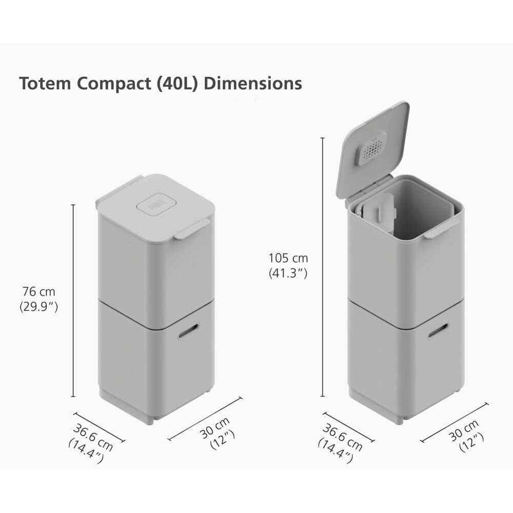 Joseph Joseph Totem - Poubelle de cuisine pour le tri et le recyclage des déchets, avec bac à compost intégré et filtre à charbon actif remplaçable, capacité de 40 litres, pierre : Cuisine et Maison