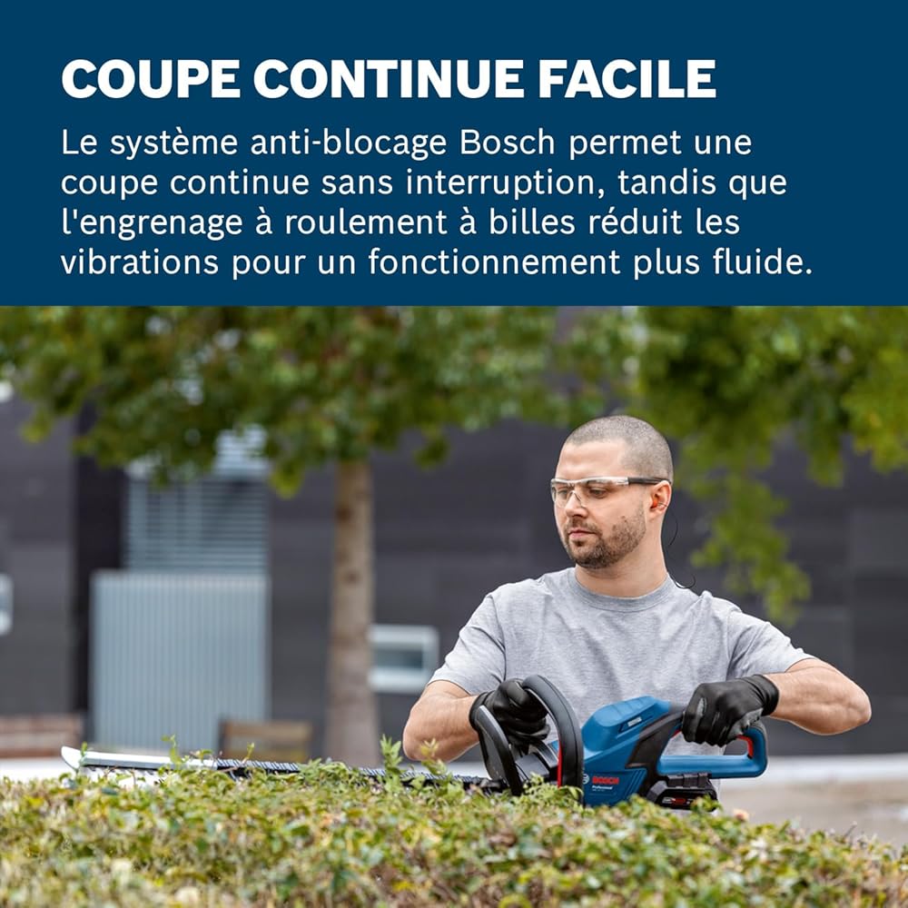 Bosch Professional 18V System taille-haies sans-fil GHE 18V-60 (moteur sans charbon, capacité de coupe de 20 mm) Alimenté par pile : Jardin