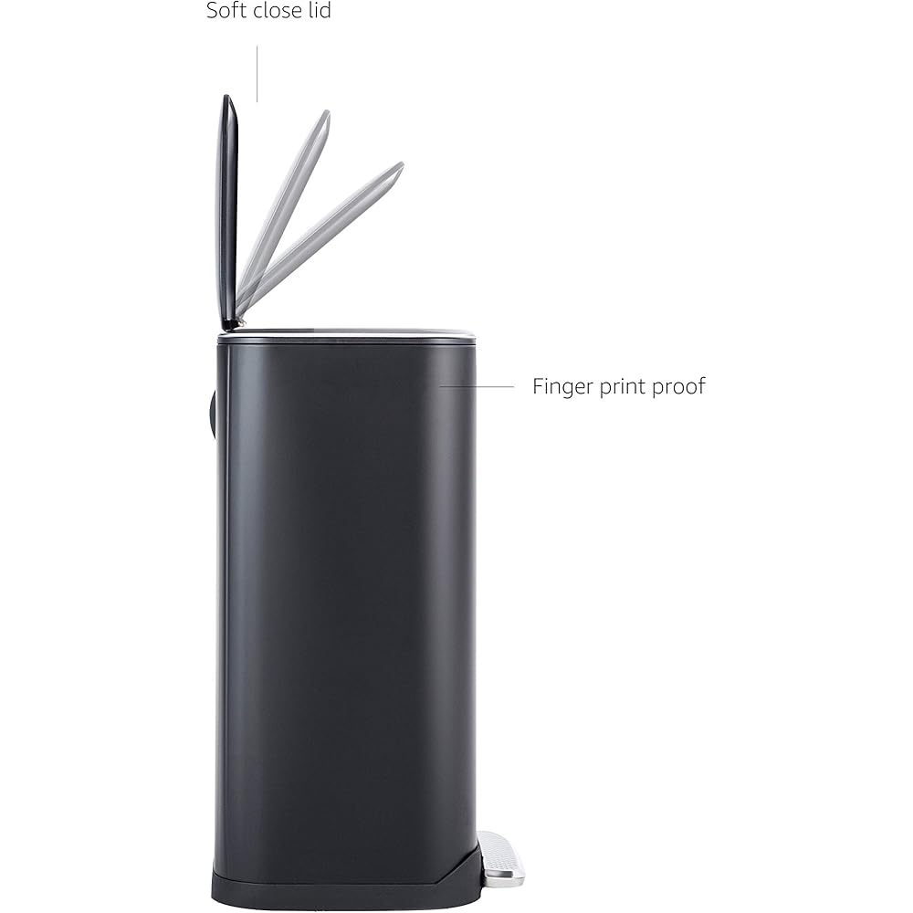 Amazon Basics Poubelle rectangulaire à fermeture douce - 32 l, noir : Cuisine et Maison