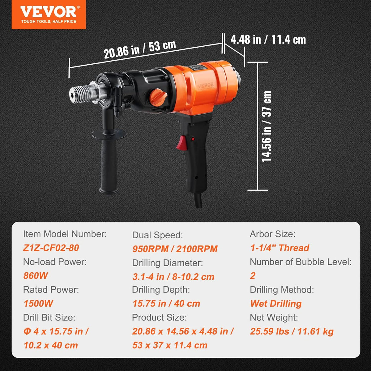 VEVOR Carotteuse à diamant 1500W Ø102mm