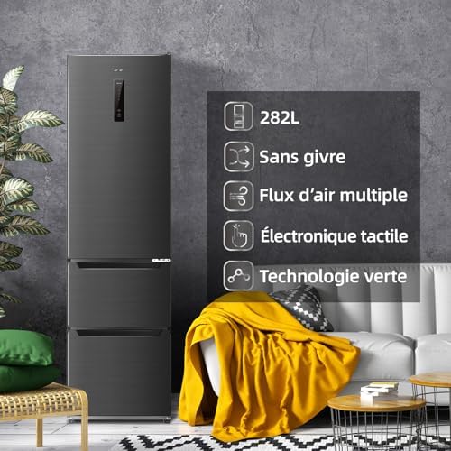CHiQ Réfrigérateur congélateur combiné 356L, inox