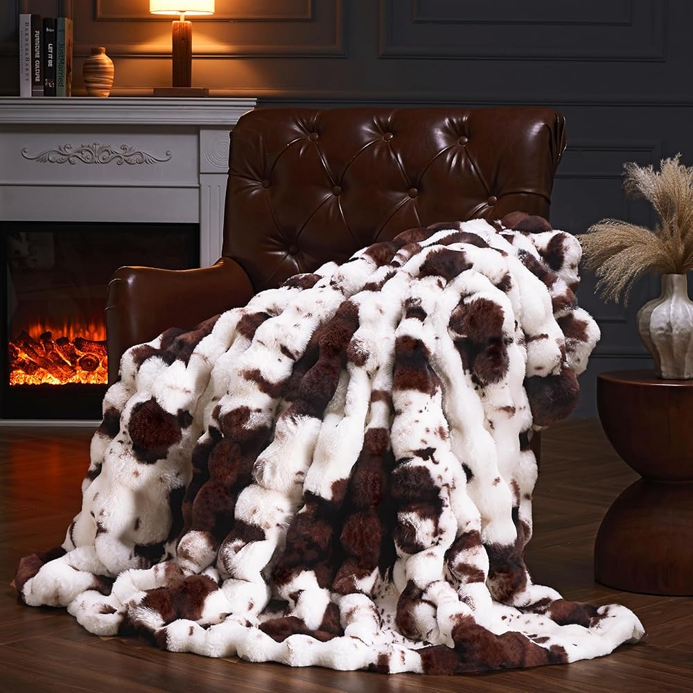 YBIKE Couverture à Bulles en Fausse Fourrure de Lapin, Couverture Sherpa Moelleuse, Douce et Chaude, réversible, épaisse pour lit, canapé (Marron Vache, 200 x 150 cm) : Cuisine et Maison