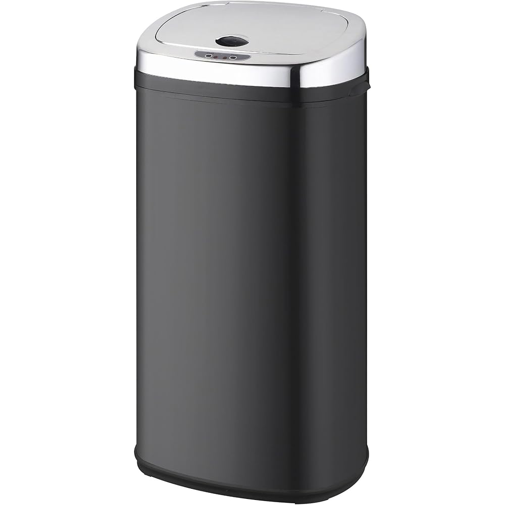 Poubelle de cuisine automatique 42L LARGO Noir brillant en acier INOX avec cerclage : Cuisine et Maison