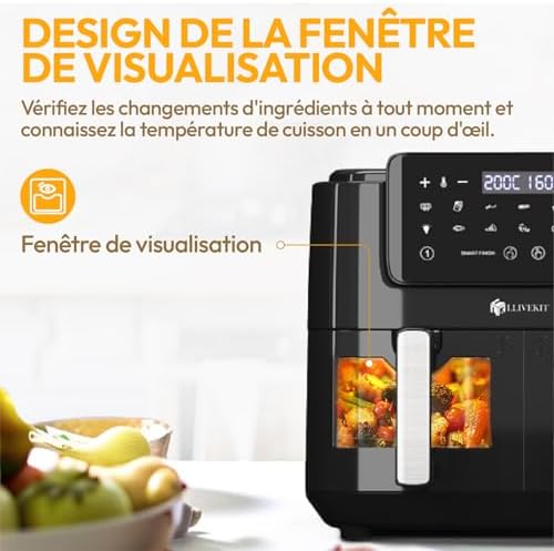 LLIVEKIT Friteuse sans huile 10L, 2 cavités 12-en-1 avec rôtissoire