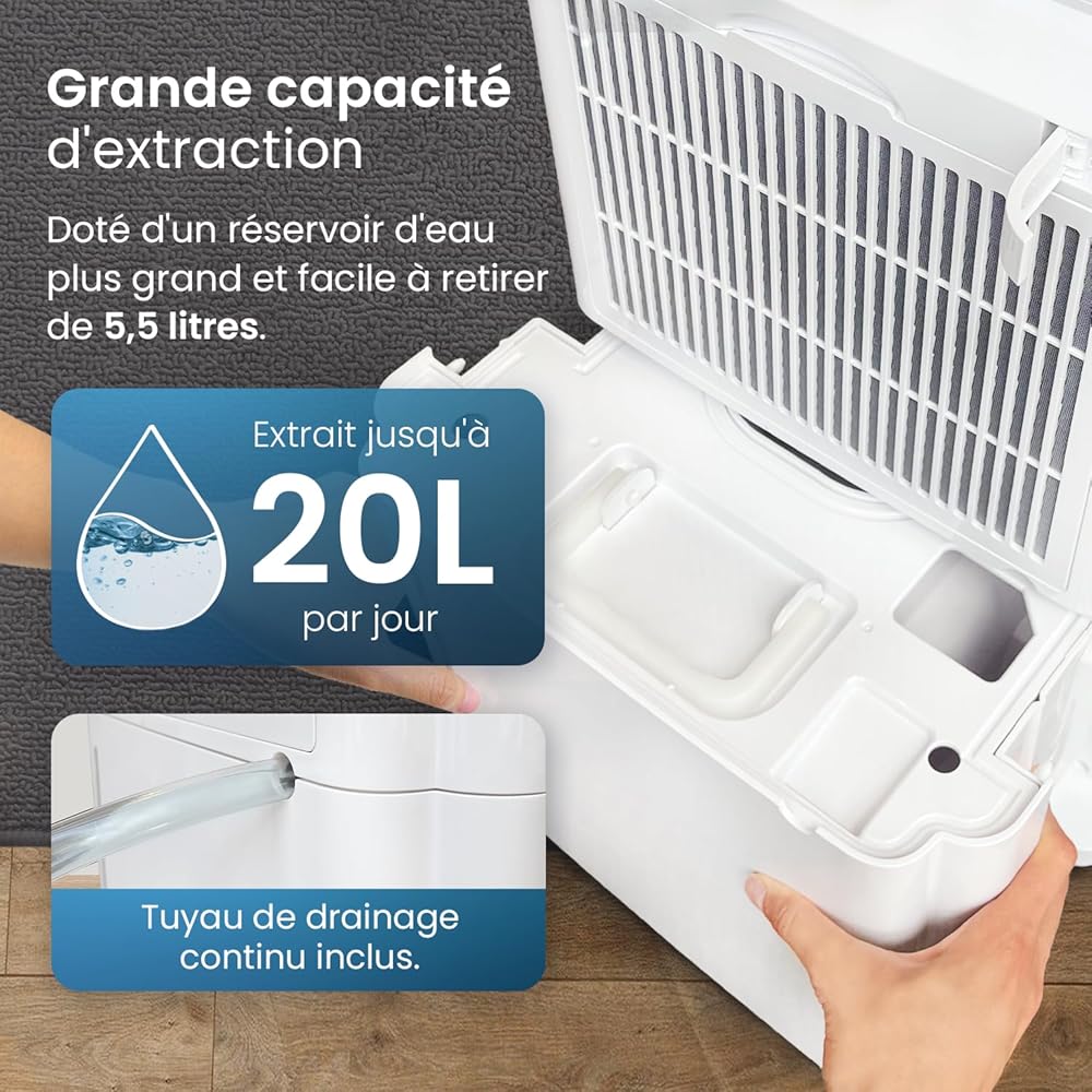 Pro Breeze Déshumidificateur d Air 20L/Jour - Deshumidificateur économe en énergie avec Mode Séchage des Vetements, Capteur et indicateur d'humidité, Filtre - Absorbeur d'humidité et moisissures : Cuisine et Maison