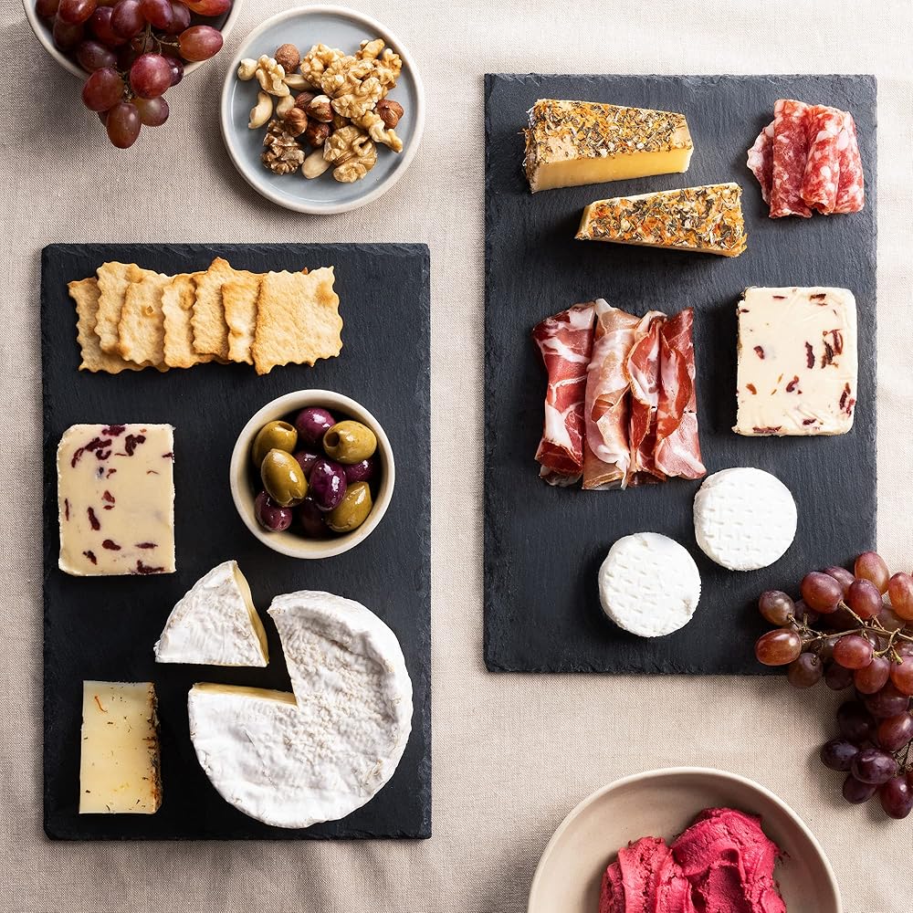 Navaris planche ardoise pour fromage apéro tapas charcuterie dessert - Lot 6x plateau en ardoise 38x28 cm - Assiette rectangulaire pour service plat : Cuisine et Maison