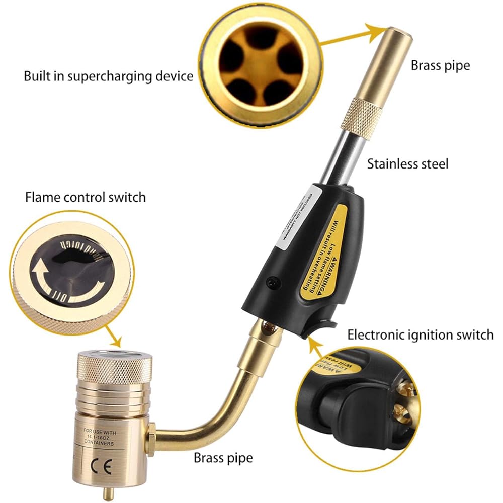 Torche à Gaz, Tête de Torche à Flamme, Torche Turbo à Auto-allumage à Gaz Brasage à Souder Soudage au Propane Outil de Pistolet de Plomberie pour le Soudage de Plomberie Climatisation Chauffage : Bricolage