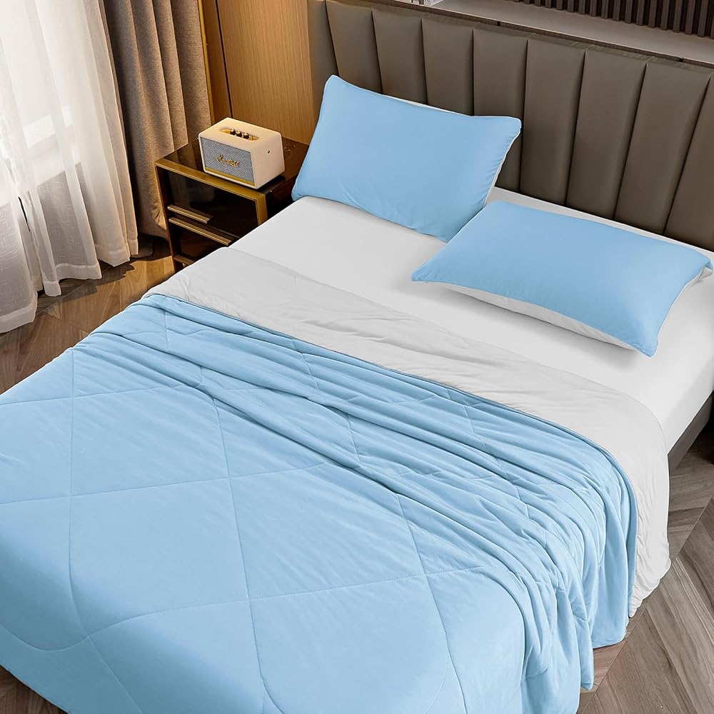 HOMFINE Couverture Rafraichissante D'été Adulte - Couverture été Q-Max > 0,5 Plaid Canapé ete Agréable et Douce Couverture Rafraîchissante pour Lit Canapé Voyage Adulte, Bleu, 270 x 230 cm : Cuisine et Maison