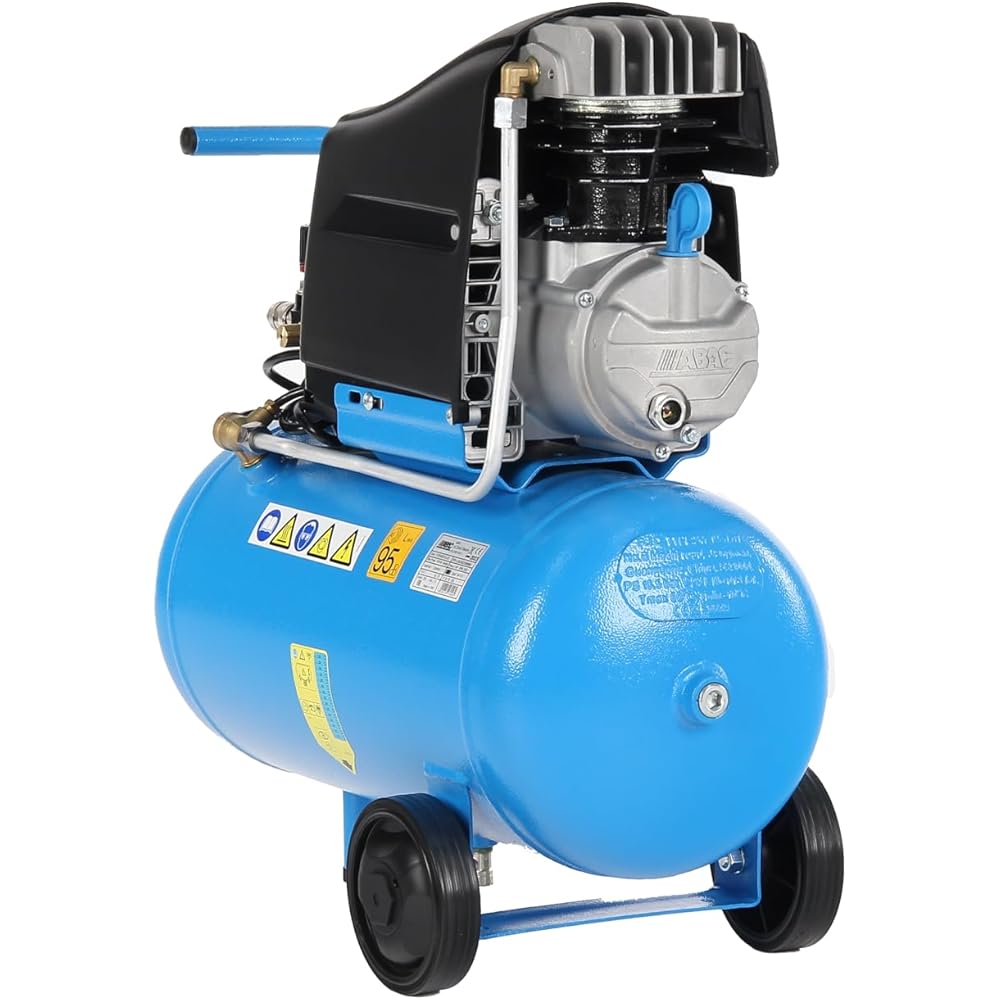 ABAC Pole Position L20 Compresseur d'Air, Compresseur d'Air 24 Litres, Double Manomètre, Pression Max. 10 Bar, Injection d'Huile, Roues de Transport, Puissance 2 CV Bleu Ciel : Bricolage