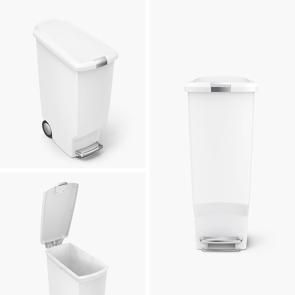 simplehuman CW1362 poubelle étroite à pédale, poubelle de recyclage pour la cuisine, tri selectif, plastique blanc, 40 litres : Cuisine et Maison