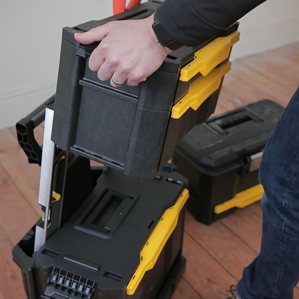 Stanley 1-79-206 Servante modulable avec 4 Tiroirs montés Sur Glissière - Système de Clips Latéraux - Poignée Télescopique - Polypropylène - Dimensions 866 x 488 x 348mm Noir : Bricolage