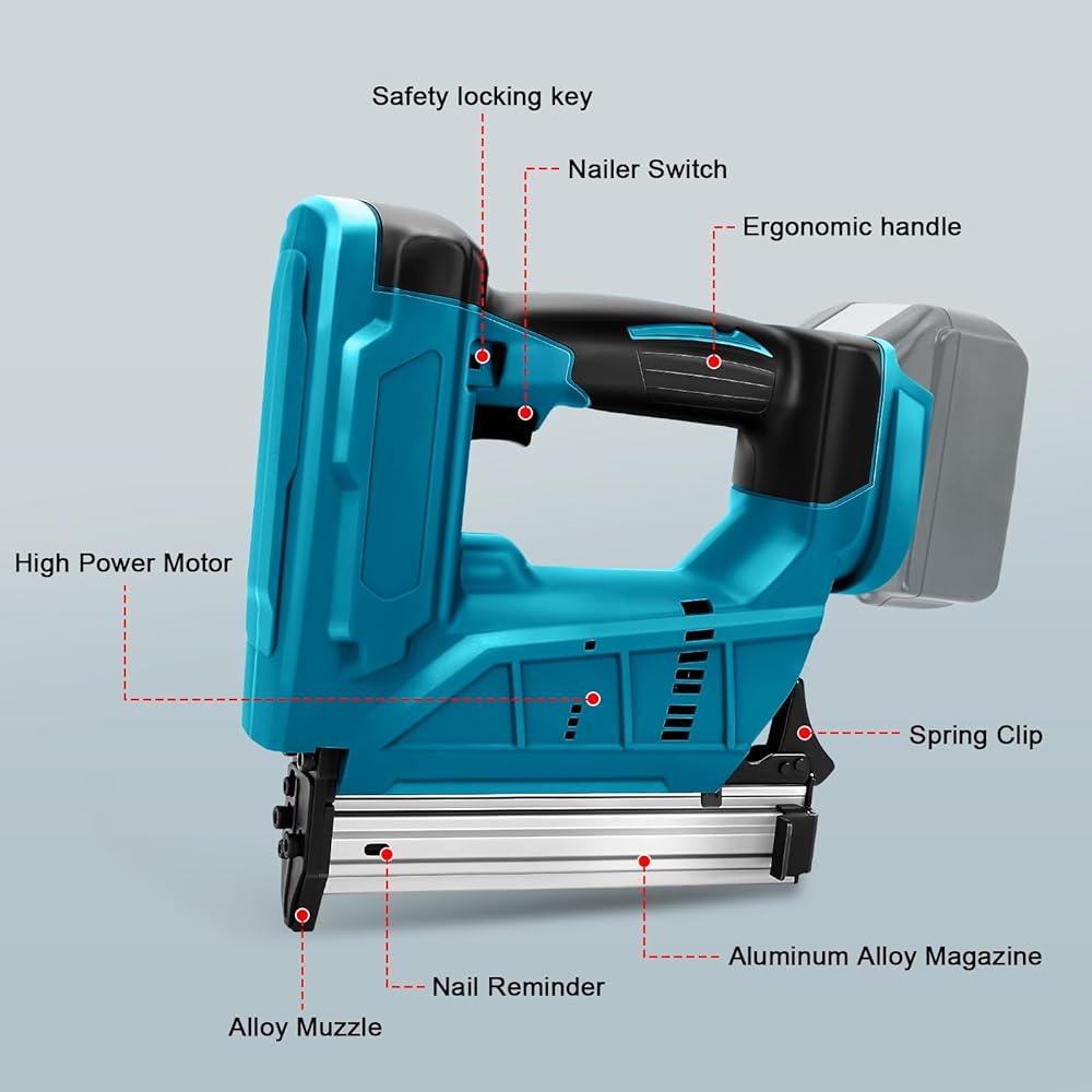 Agrafeuse électrique sans fil compatible avec batterie Makita 18 V, 100 W, agrafeuse électrique pour bois, avec 2000 clous, Pistolet à clous pour le rembourrage, la menuiserie (sans batterie) : Bricolage